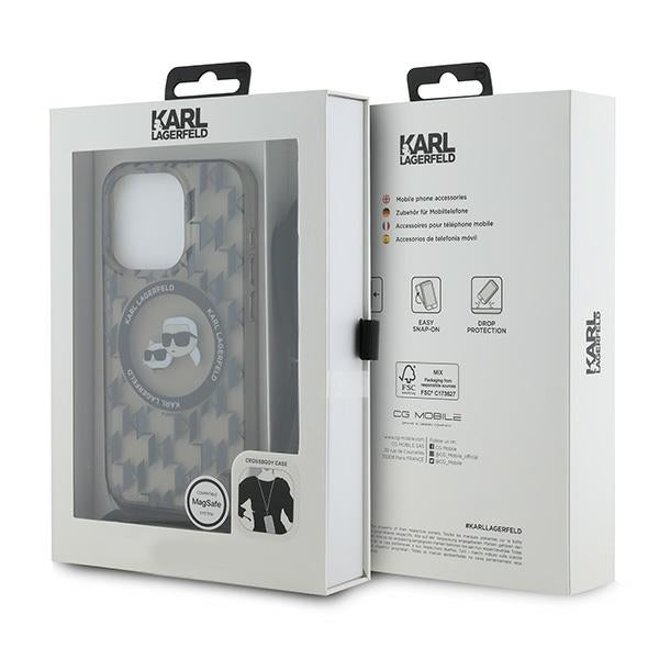 MagSafe-deksel for Apple iPhone 15 Pro, Karl Lagerfeld, IML Crossbody Monogram Karl & Choupette's Heads, Svart
