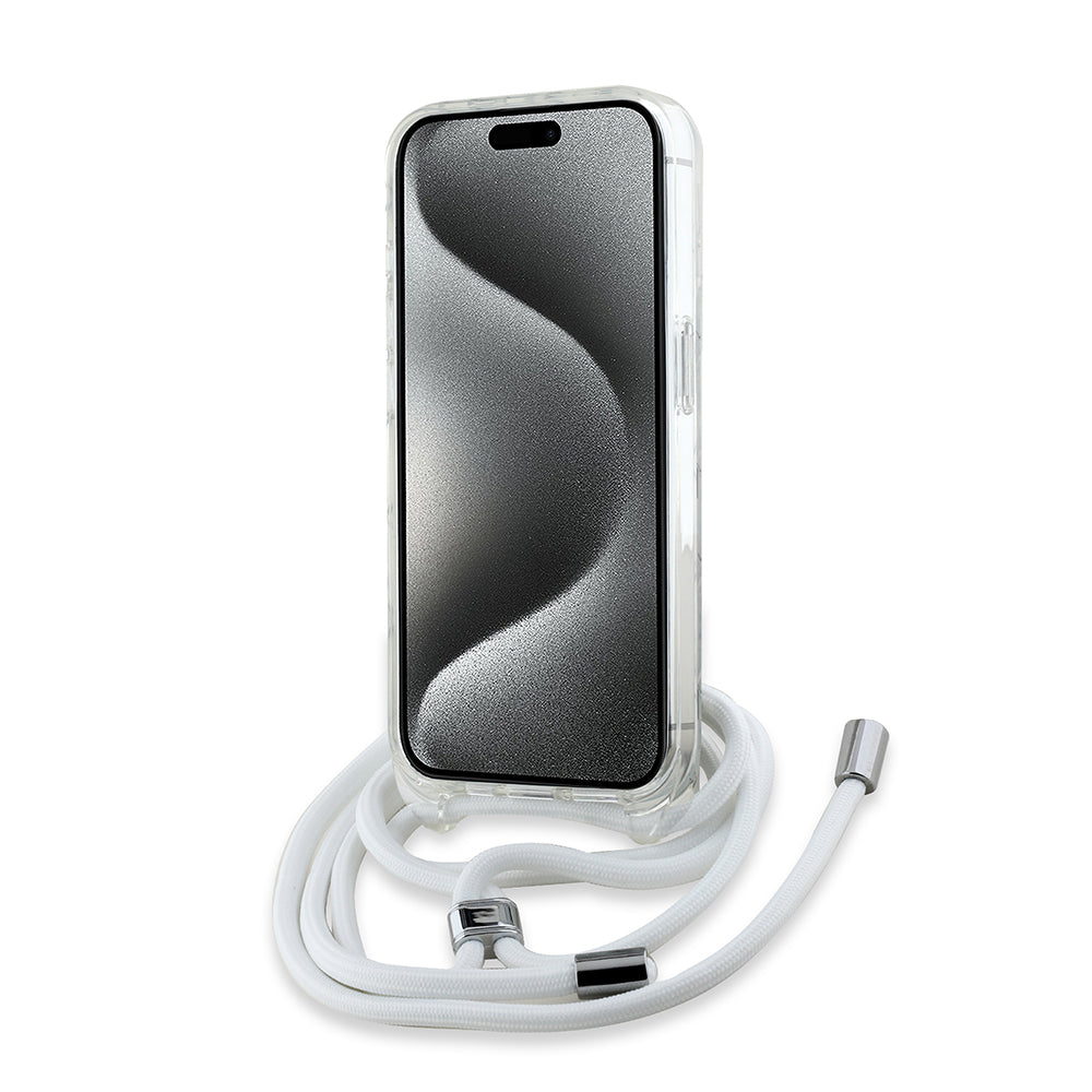 MagSafe-deksel for Apple iPhone 15 Pro, Karl Lagerfeld, IML Crossbody Monogram Karl & Choupette's Heads, Gjennomsiktig