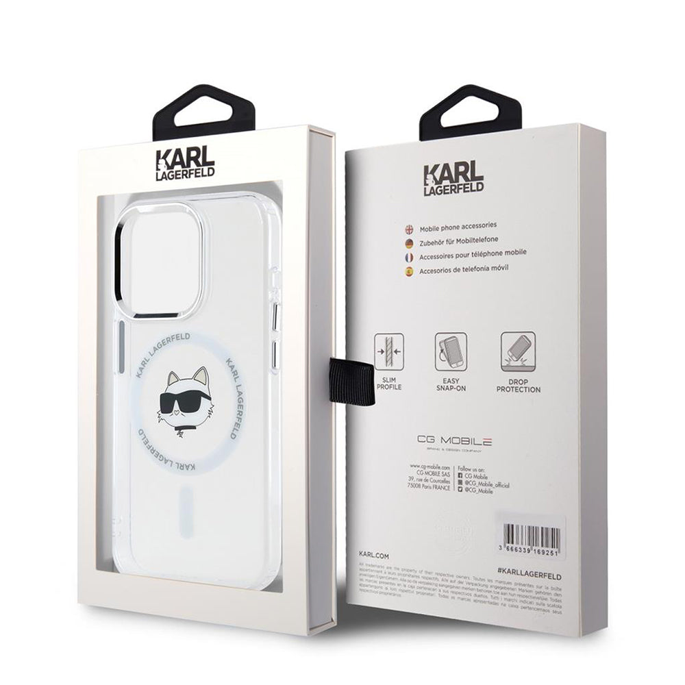 MagSafe-deksel for Apple iPhone 15 Pro, Karl Lagerfeld, IML Metal Choupette's Head, Hvit