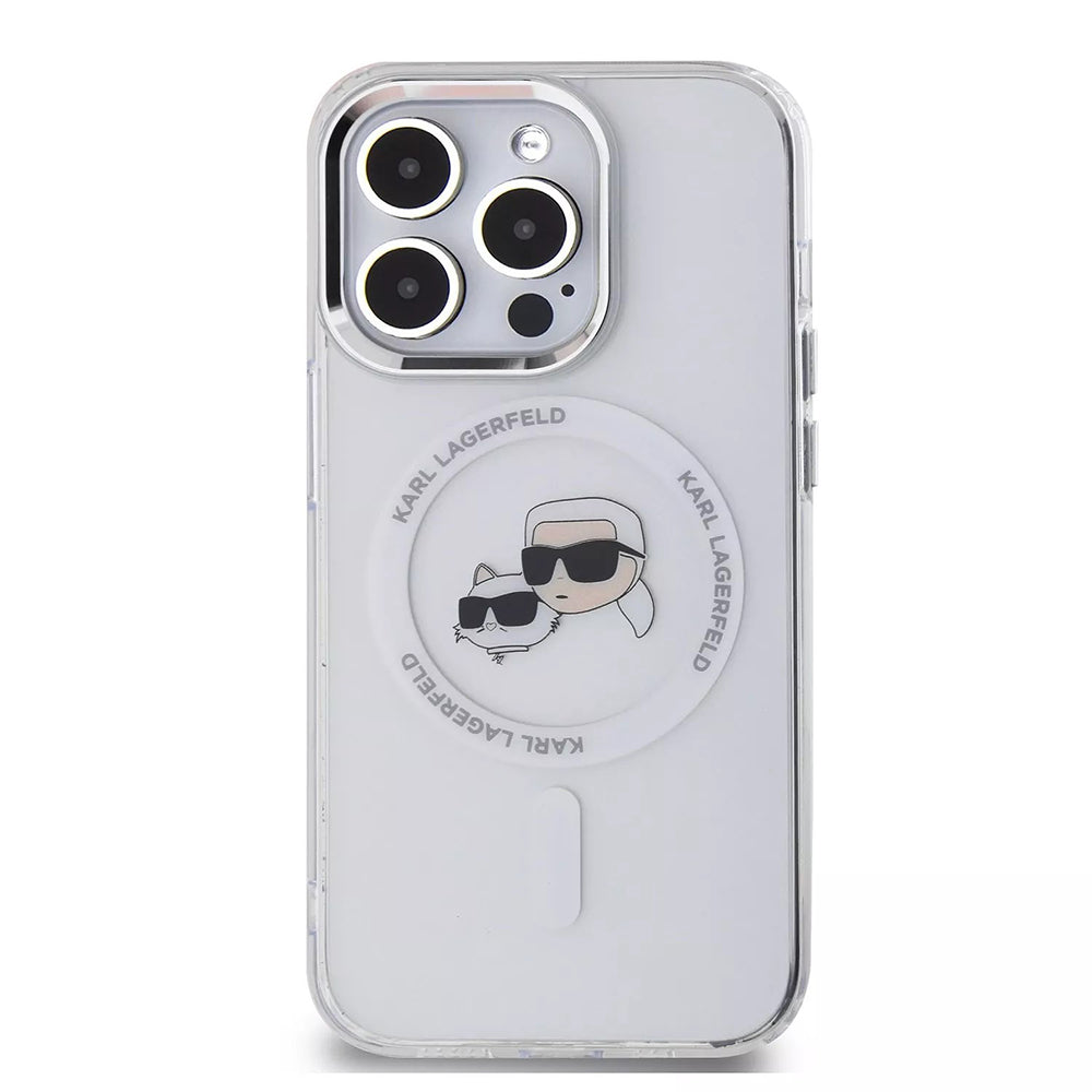 MagSafe-deksel for Apple iPhone 15 Pro, Karl Lagerfeld, IML Metal Karl & Choupette's Heads, Hvit