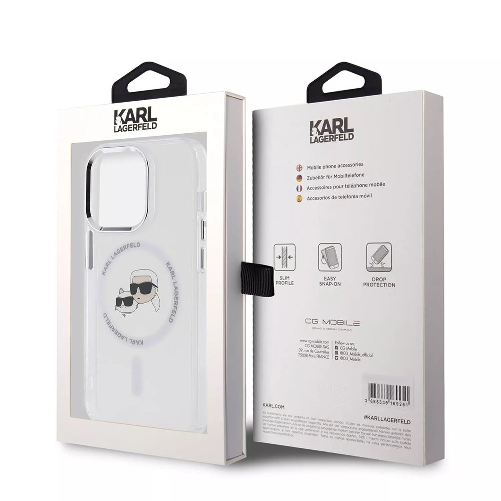 MagSafe-deksel for Apple iPhone 15 Pro, Karl Lagerfeld, IML Metal Karl & Choupette's Heads, Hvit
