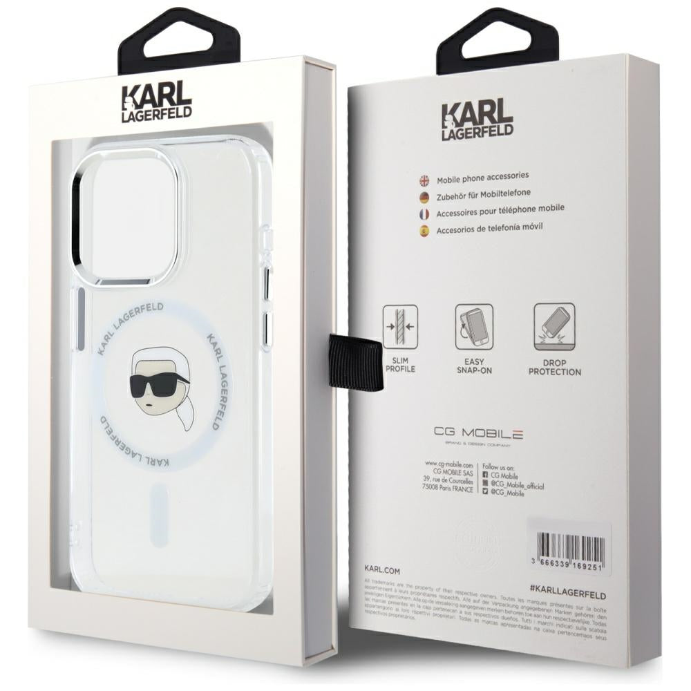 MagSafe-deksel for Apple iPhone 15 Pro, Karl Lagerfeld, IML Metal Karl's Head, Hvit