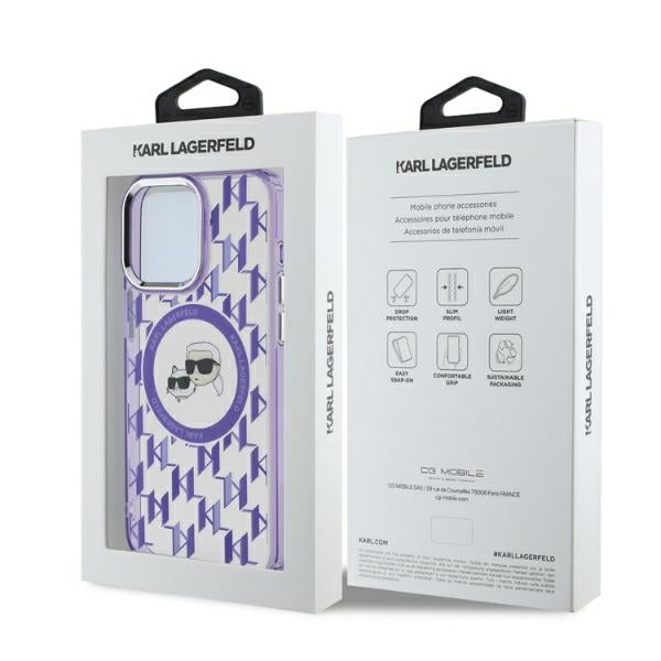 MagSafe-deksel for Apple iPhone 15 Pro, Karl Lagerfeld, IML Monogram Karl & Choupette's Heads, Lilla