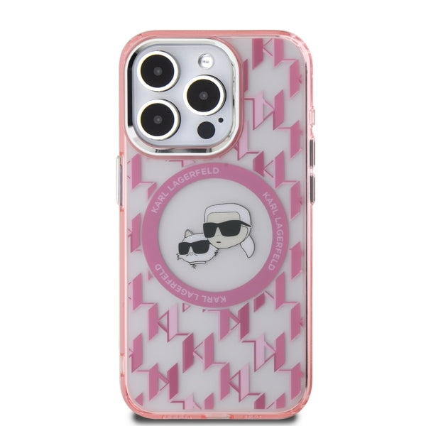 MagSafe-deksel for Apple iPhone 15 Pro, Karl Lagerfeld, IML Monogram Karl & Choupette's Heads, Rosa