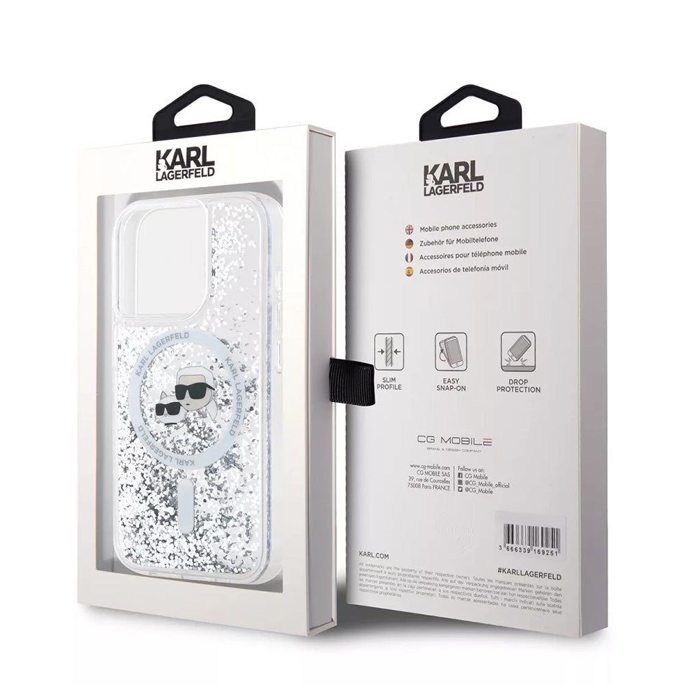 MagSafe-deksel for Apple iPhone 15 Pro, Karl Lagerfeld, Liquid Glitter Karl & Choupette's Heads, Gjennomsiktig