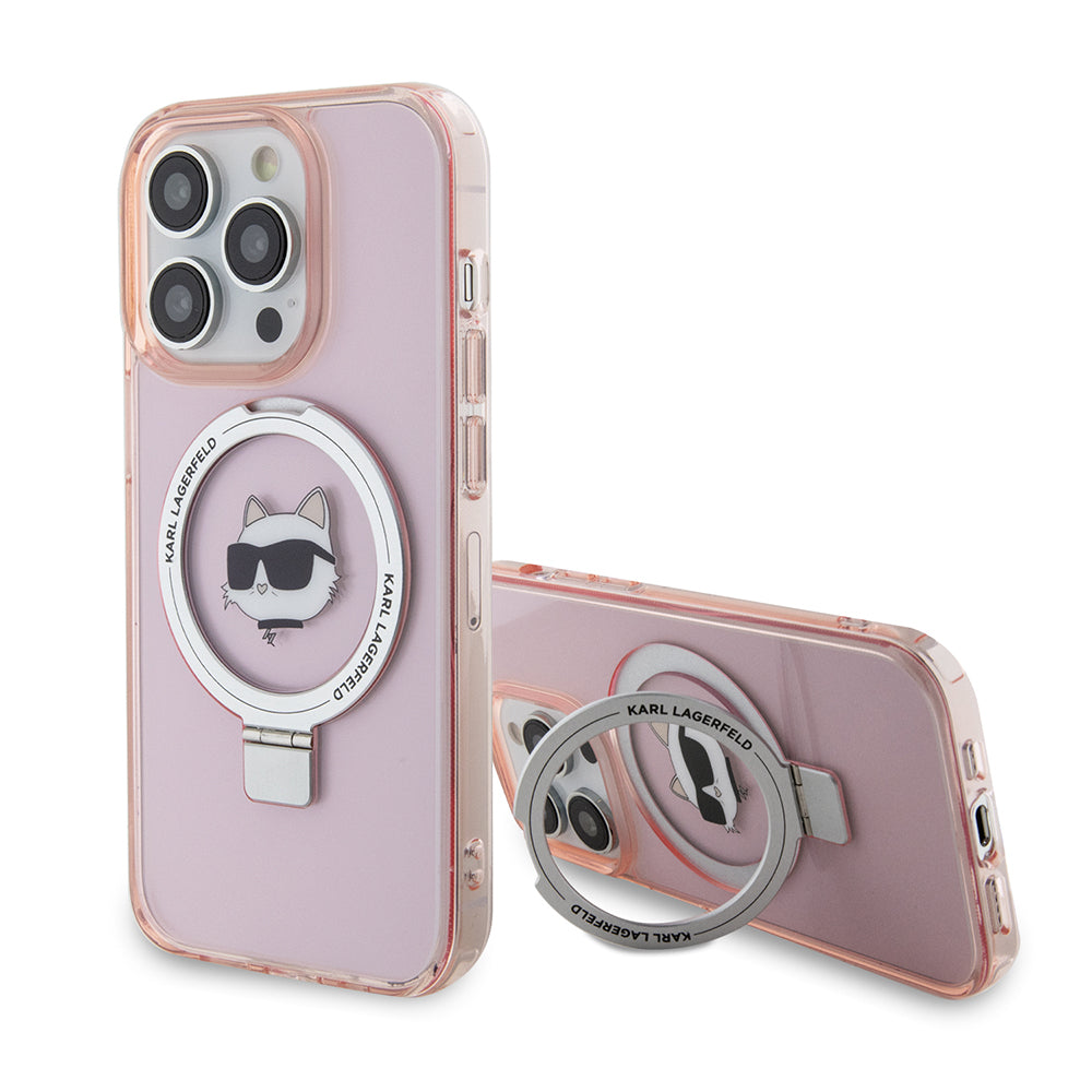MagSafe-deksel for Apple iPhone 15 Pro, Karl Lagerfeld, Ring Stand Choupette's Head, Rosa