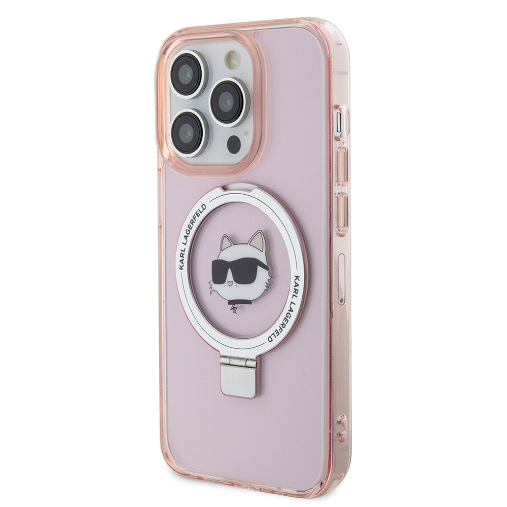 MagSafe-deksel for Apple iPhone 15 Pro, Karl Lagerfeld, Ring Stand Choupette's Head, Rosa