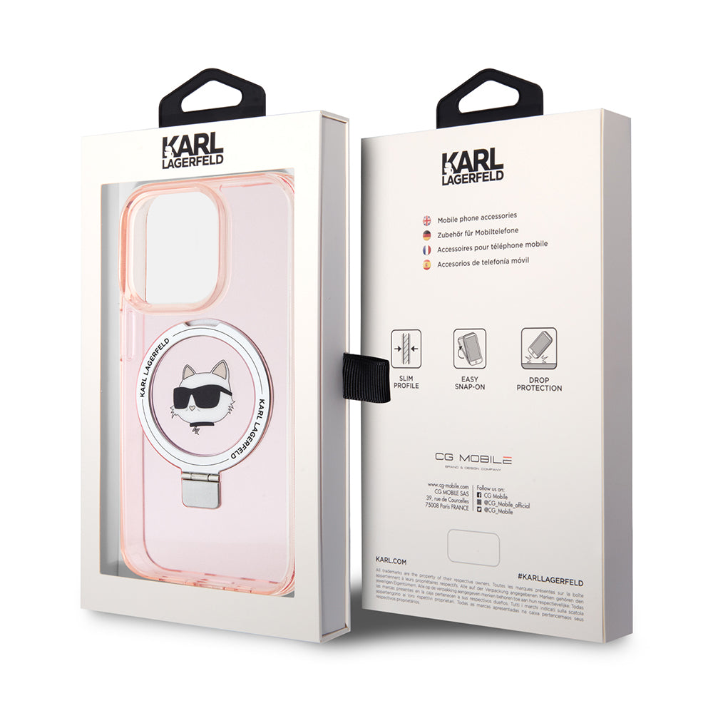 MagSafe-deksel for Apple iPhone 15 Pro, Karl Lagerfeld, Ring Stand Choupette's Head, Rosa