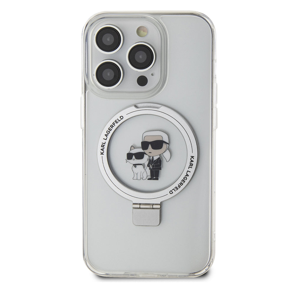 MagSafe-deksel for Apple iPhone 15 Pro, Karl Lagerfeld, Ring Stand Karl & Choupette, Hvit