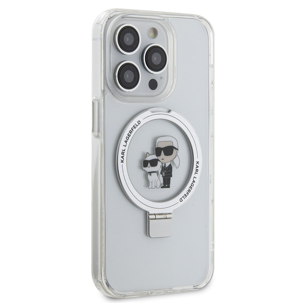 MagSafe-deksel for Apple iPhone 15 Pro, Karl Lagerfeld, Ring Stand Karl & Choupette, Hvit