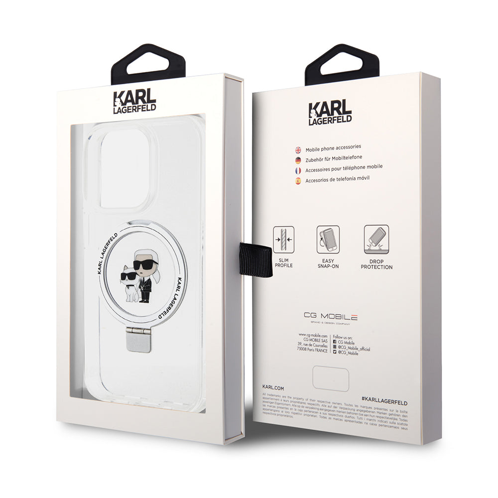 MagSafe-deksel for Apple iPhone 15 Pro, Karl Lagerfeld, Ring Stand Karl & Choupette, Hvit