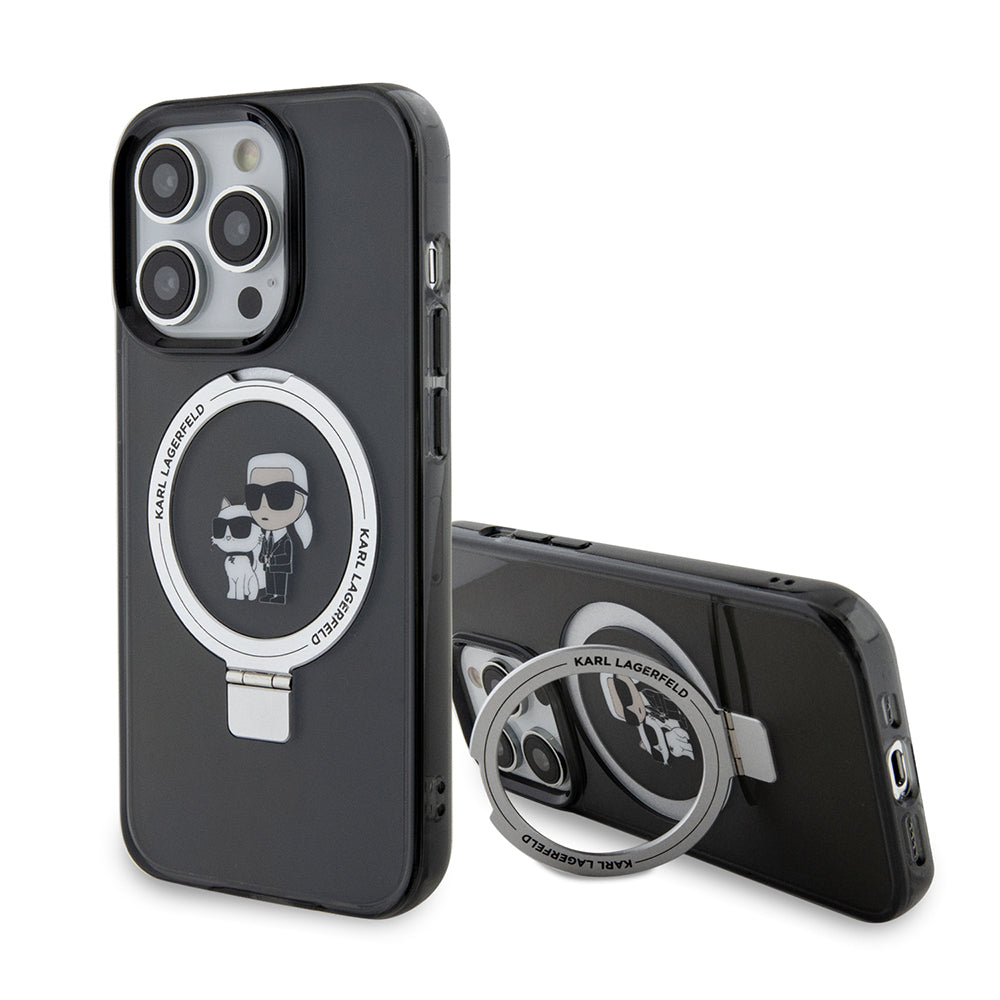 MagSafe-deksel for Apple iPhone 15 Pro, Karl Lagerfeld, Ring Stand Karl & Choupette, Svart