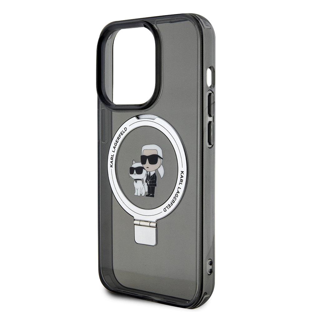 MagSafe-deksel for Apple iPhone 15 Pro, Karl Lagerfeld, Ring Stand Karl & Choupette, Svart