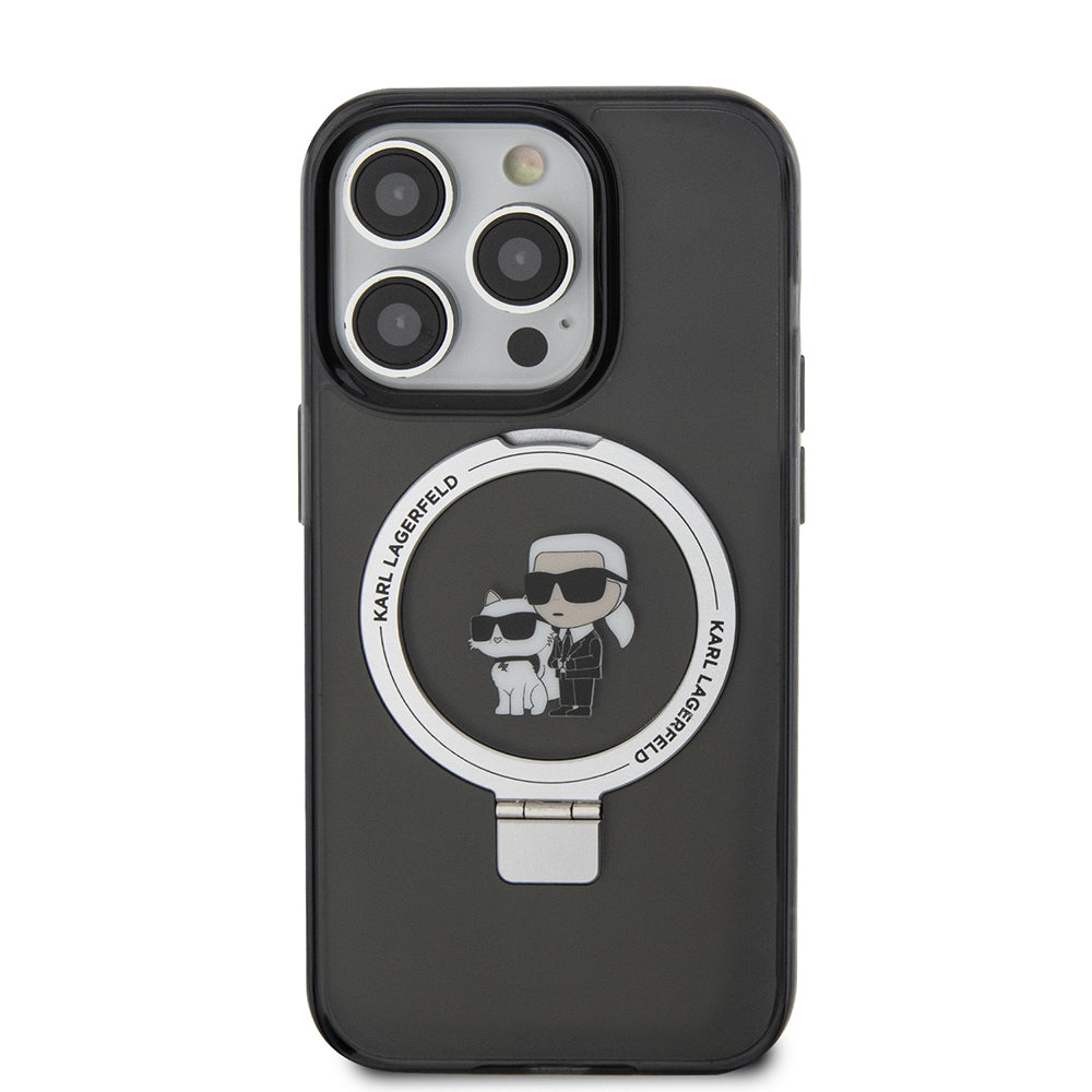MagSafe-deksel for Apple iPhone 15 Pro, Karl Lagerfeld, Ring Stand Karl & Choupette, Svart