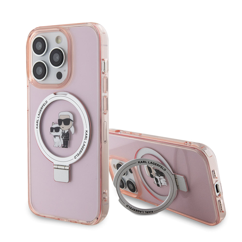 MagSafe-deksel for Apple iPhone 15 Pro, Karl Lagerfeld, Ring Stand Karl & Choupette, Rosa