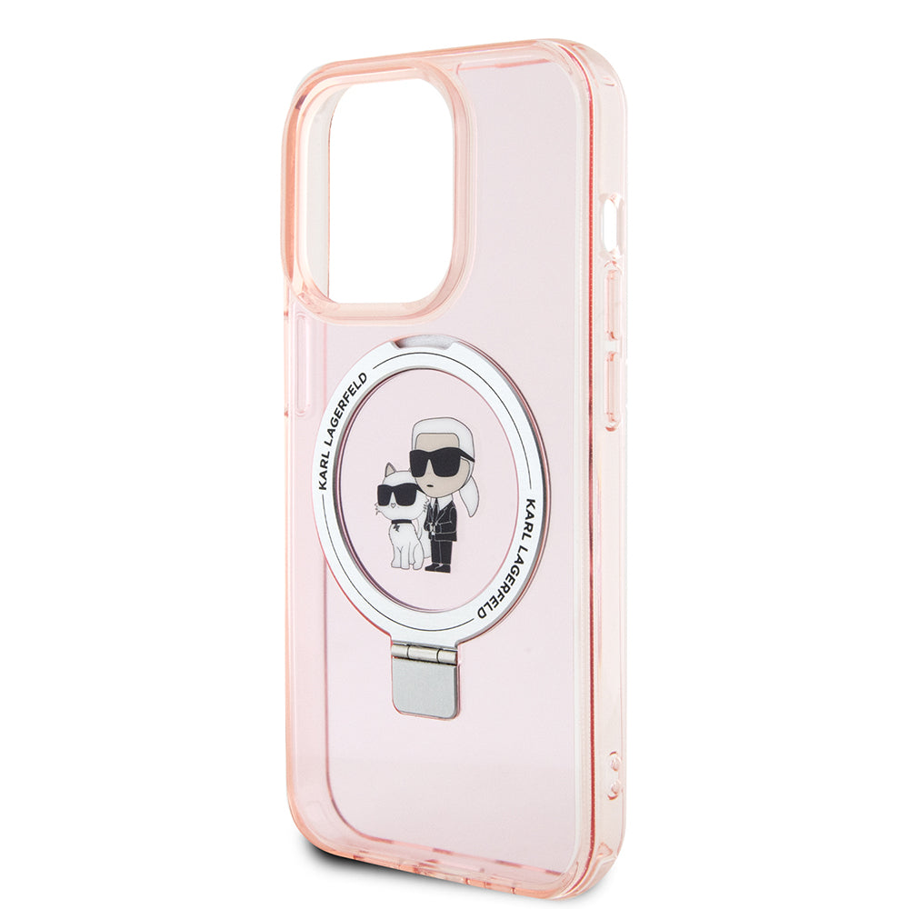 MagSafe-deksel for Apple iPhone 15 Pro, Karl Lagerfeld, Ring Stand Karl & Choupette, Rosa