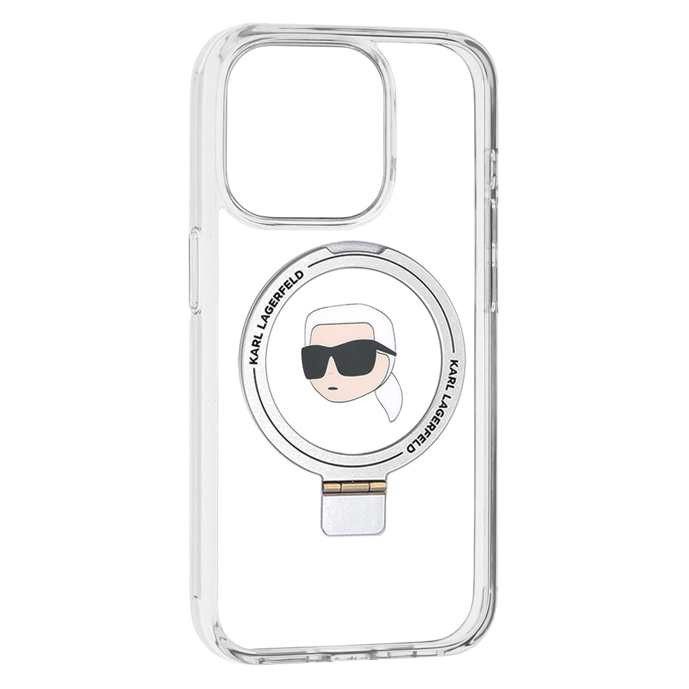 MagSafe-deksel for Apple iPhone 15 Pro, Karl Lagerfeld, Ring Stand Karl's Head, Hvit