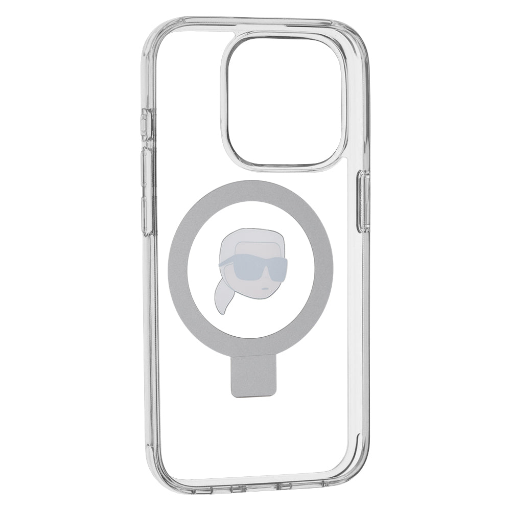 MagSafe-deksel for Apple iPhone 15 Pro, Karl Lagerfeld, Ring Stand Karl's Head, Hvit