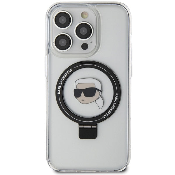 MagSafe-deksel for Apple iPhone 15 Pro, Karl Lagerfeld, Ring Stand Karl's Head, Hvit