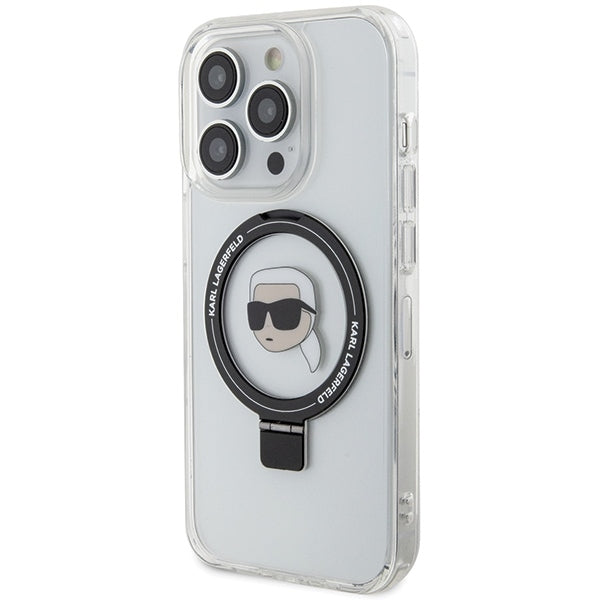 MagSafe-deksel for Apple iPhone 15 Pro, Karl Lagerfeld, Ring Stand Karl's Head, Hvit