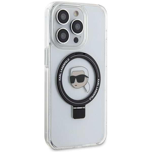 MagSafe-deksel for Apple iPhone 15 Pro, Karl Lagerfeld, Ring Stand Karl's Head, Hvit