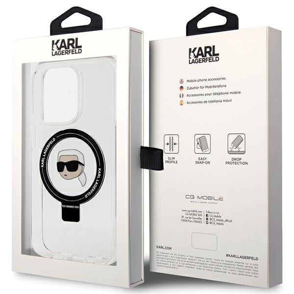 MagSafe-deksel for Apple iPhone 15 Pro, Karl Lagerfeld, Ring Stand Karl's Head, Hvit