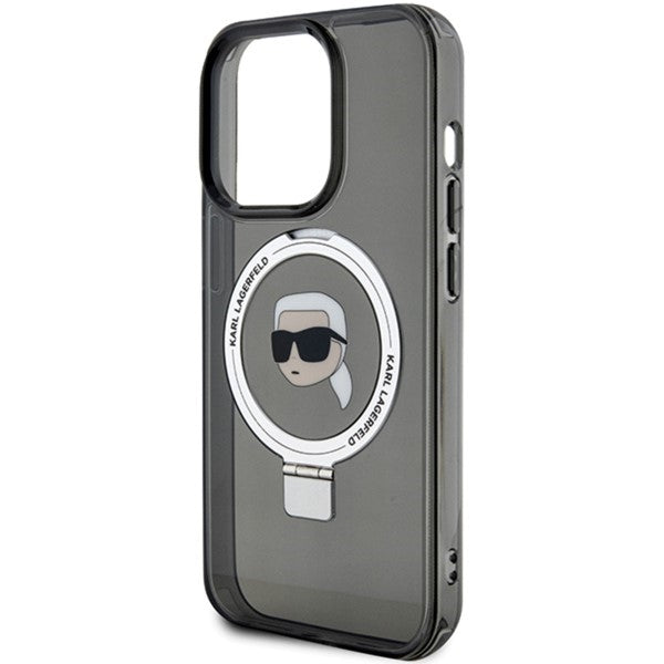 MagSafe-deksel for Apple iPhone 15 Pro, Karl Lagerfeld, Ring Stand Karl's Head, Svart
