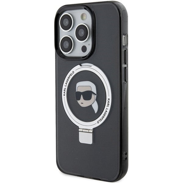 MagSafe-deksel for Apple iPhone 15 Pro, Karl Lagerfeld, Ring Stand Karl's Head, Svart