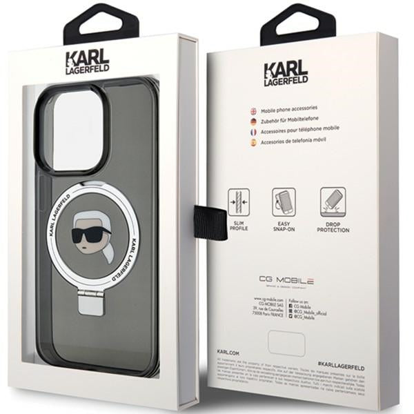 MagSafe-deksel for Apple iPhone 15 Pro, Karl Lagerfeld, Ring Stand Karl's Head, Svart