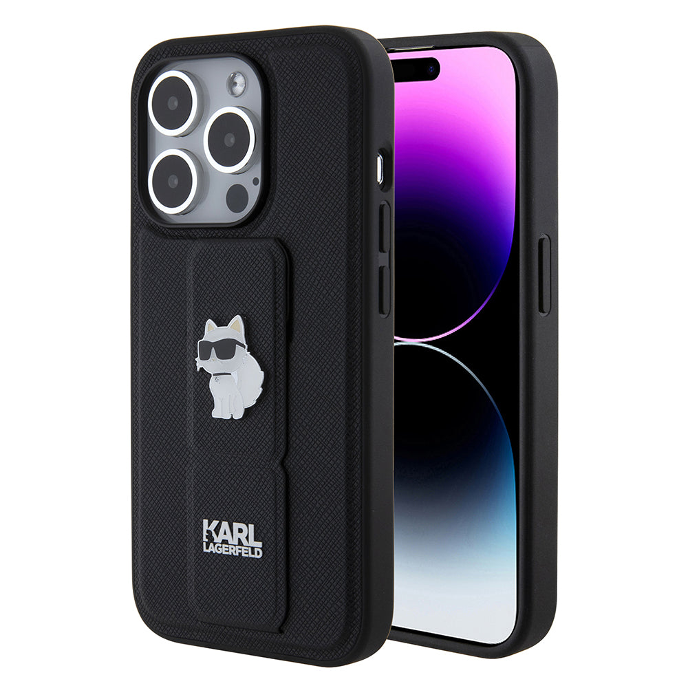 MagSafe-deksel for Apple iPhone 15 Pro, Karl Lagerfeld, Saffiano Gripstand Choupette, Svart
