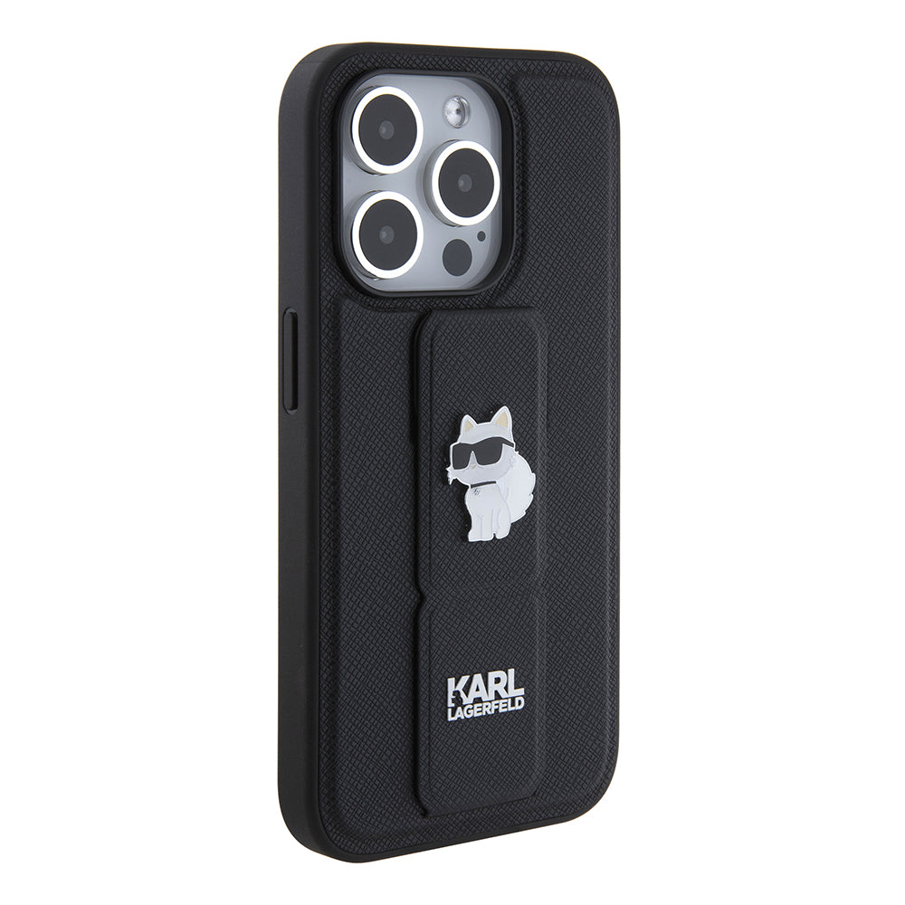 MagSafe-deksel for Apple iPhone 15 Pro, Karl Lagerfeld, Saffiano Gripstand Choupette, Svart
