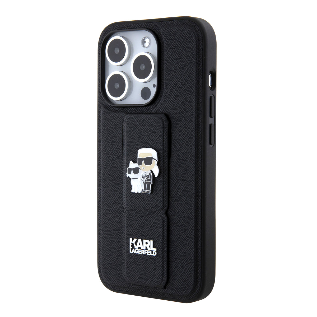MagSafe-deksel for Apple iPhone 15 Pro, Karl Lagerfeld, Saffiano Gripstand Karl & Choupette, Svart