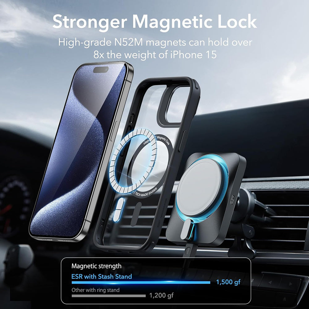 MagSafe deksel for Apple iPhone 15 Pro Max, ESR, Classic Hybrid Kickstand, Svart Transparent