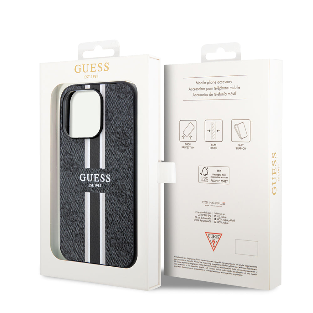 MagSafe-deksel for Apple iPhone 15 Pro Max, Guess, 4G Printed Stripes, Svart