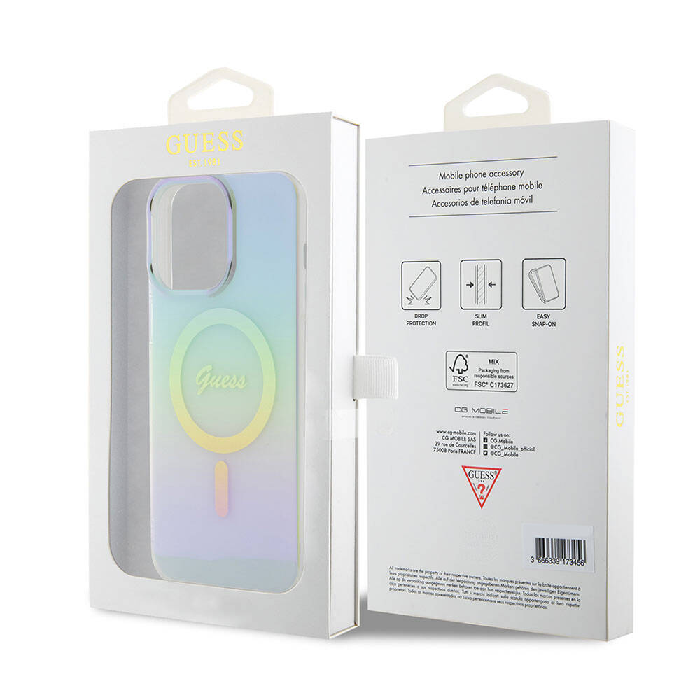 MagSafe-deksel for Apple iPhone 15 Pro Max, Guess, IML Iridescent, Turkis