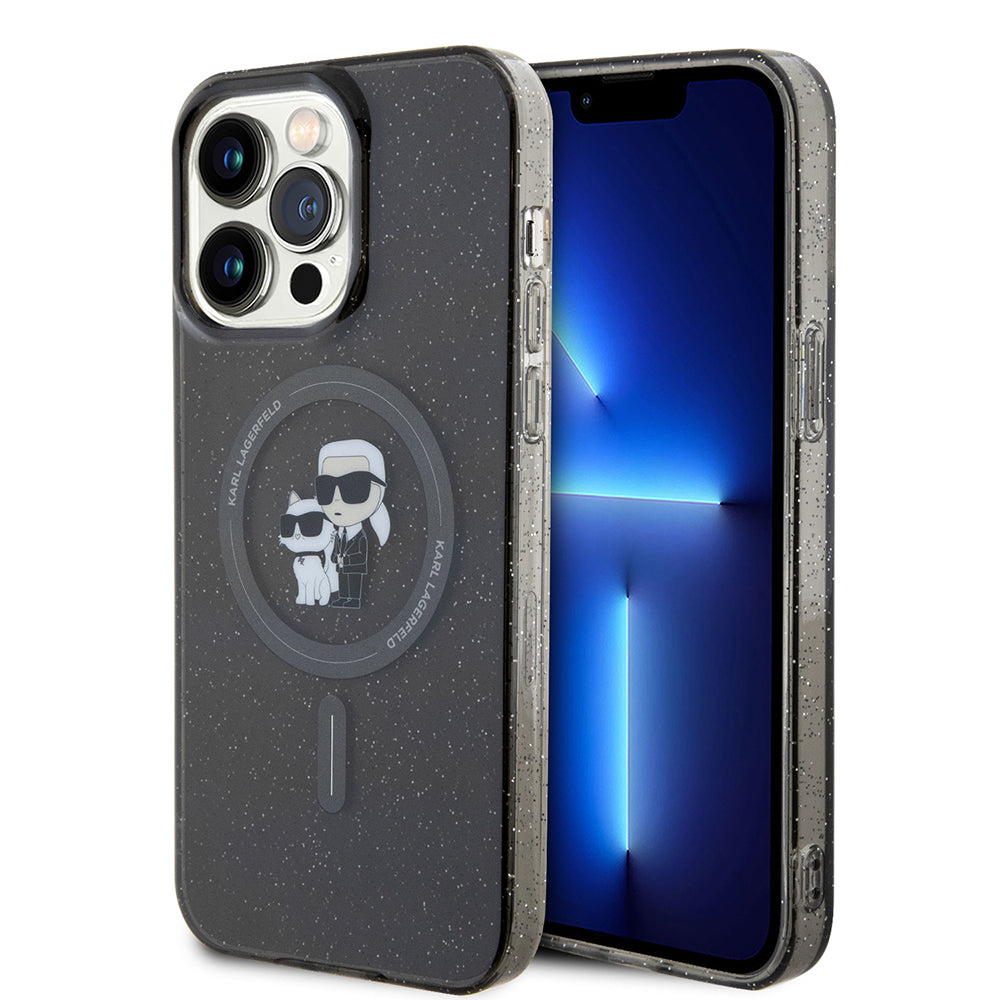 MagSafe-deksel for Apple iPhone 15 Pro Max, Karl Lagerfeld, Glitter Karl & Choupette, Svart