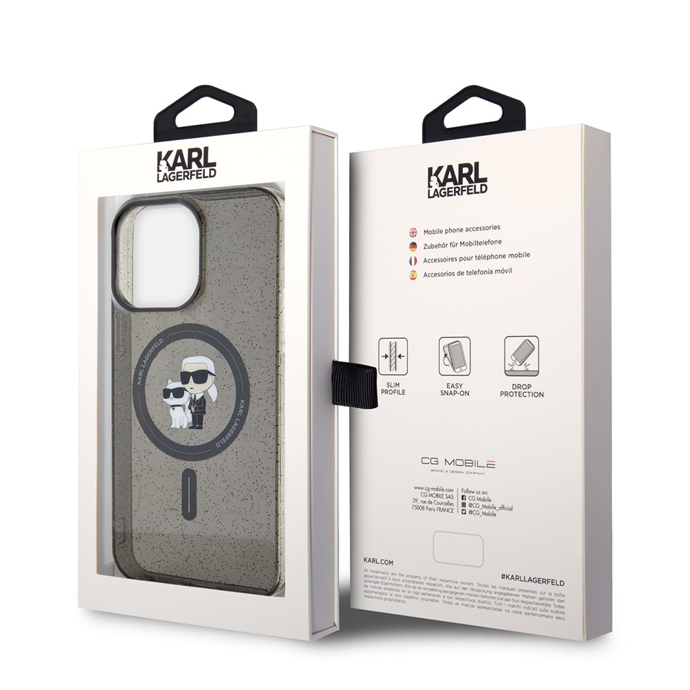 MagSafe-deksel for Apple iPhone 15 Pro Max, Karl Lagerfeld, Glitter Karl & Choupette, Svart