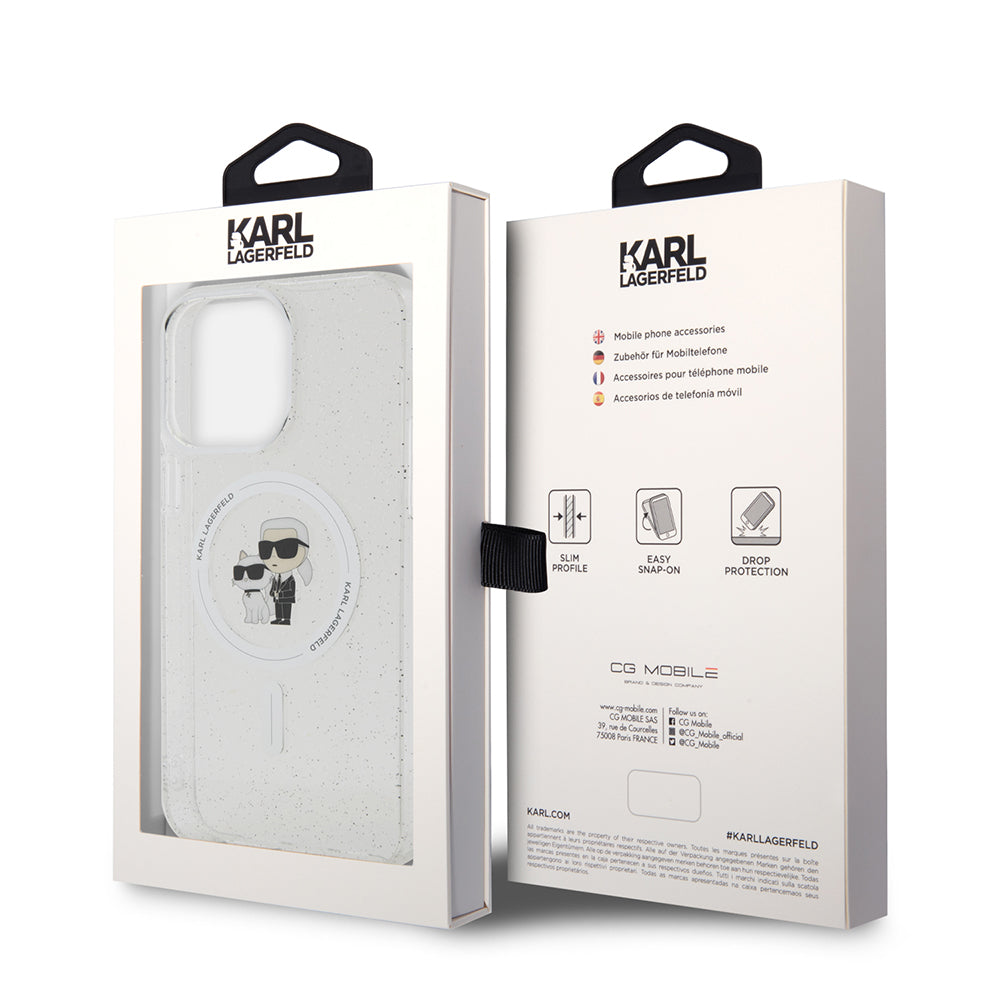 MagSafe-deksel for Apple iPhone 15 Pro Max, Karl Lagerfeld, Glitter, Gjennomsiktig
