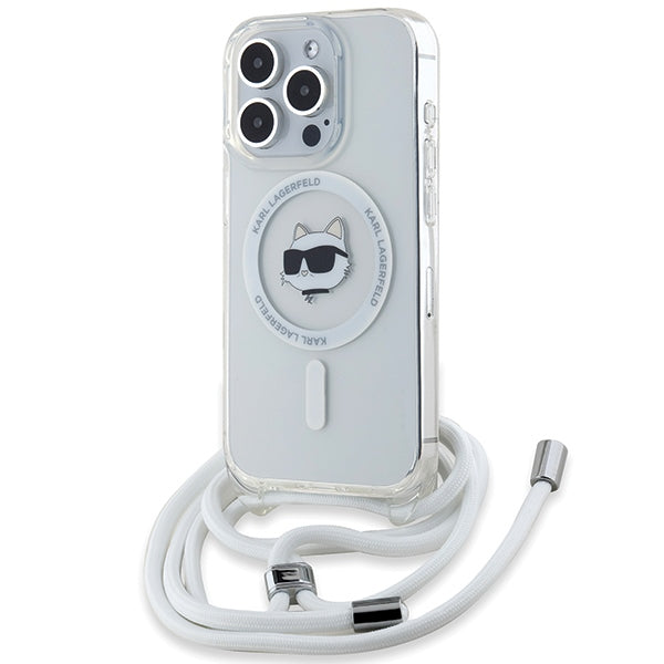 MagSafe-deksel for Apple iPhone 15 Pro Max, Karl Lagerfeld, IML Crossbody Choupette's Head with Strap, Gjennomsiktig