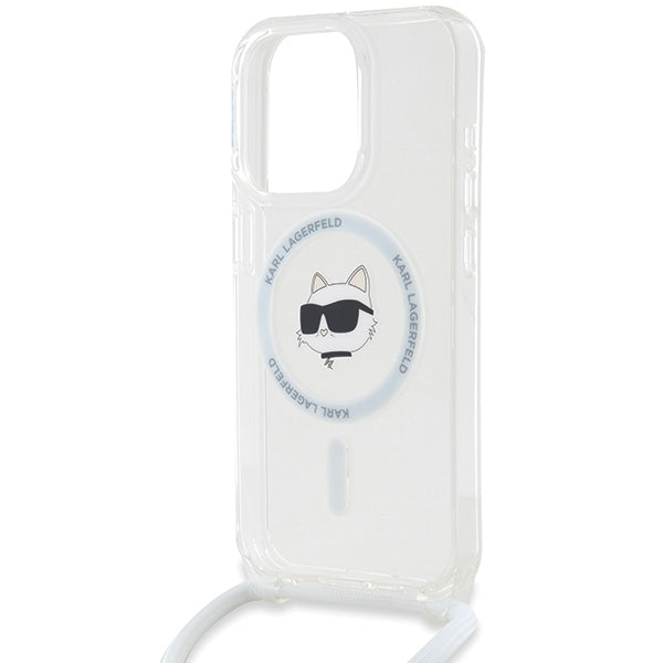 MagSafe-deksel for Apple iPhone 15 Pro Max, Karl Lagerfeld, IML Crossbody Choupette's Head with Strap, Gjennomsiktig
