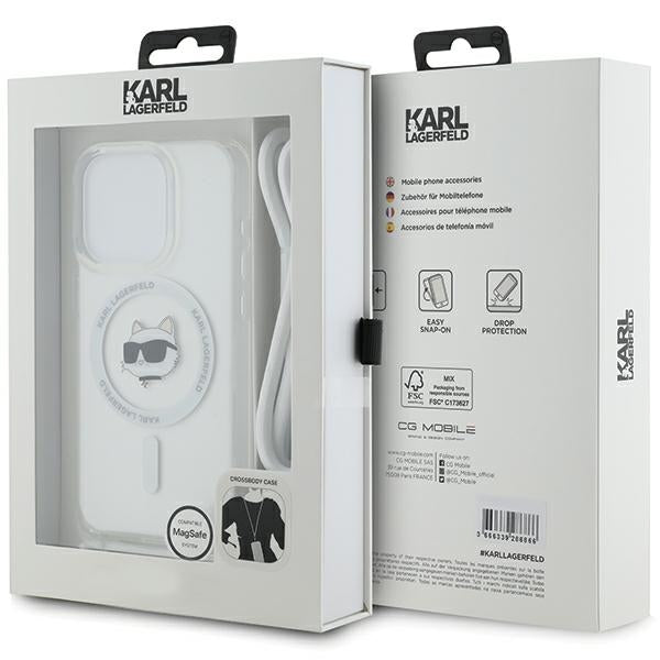 MagSafe-deksel for Apple iPhone 15 Pro Max, Karl Lagerfeld, IML Crossbody Choupette's Head with Strap, Gjennomsiktig