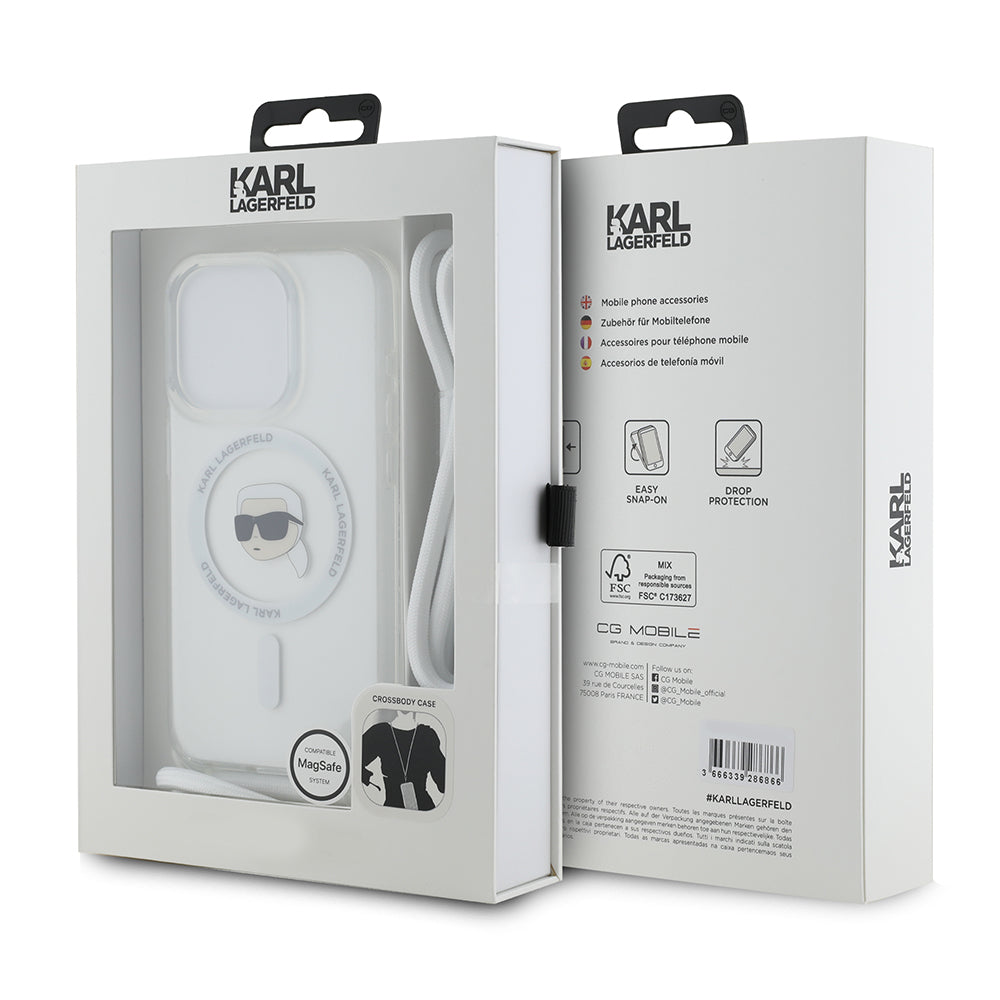 MagSafe-deksel for Apple iPhone 15 Pro Max, Karl Lagerfeld, IML Crossbody Karl's Head, Gjennomsiktig