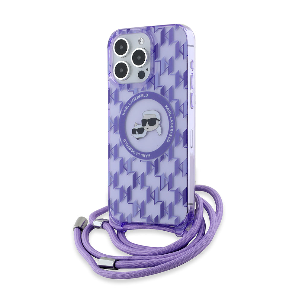MagSafe-deksel for Apple iPhone 15 Pro Max, Karl Lagerfeld, IML Crossbody Monogram Karl & Choupette's Heads, Lilla