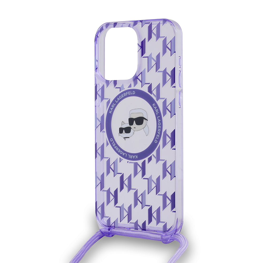 MagSafe-deksel for Apple iPhone 15 Pro Max, Karl Lagerfeld, IML Crossbody Monogram Karl & Choupette's Heads, Lilla