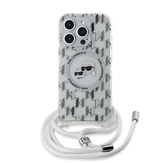MagSafe-deksel for Apple iPhone 15 Pro Max, Karl Lagerfeld, IML Crossbody Monogram Karl & Choupette's Heads, Gjennomsiktig