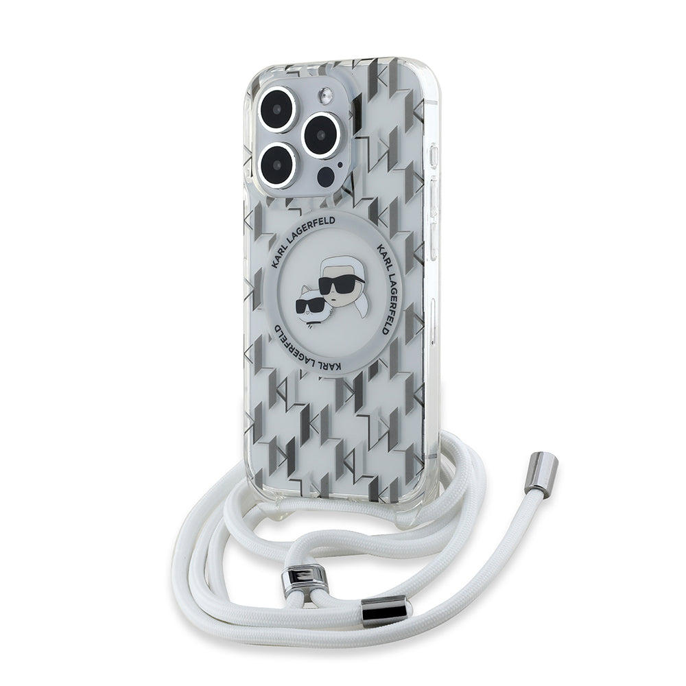 MagSafe-deksel for Apple iPhone 15 Pro Max, Karl Lagerfeld, IML Crossbody Monogram Karl & Choupette's Heads, Gjennomsiktig