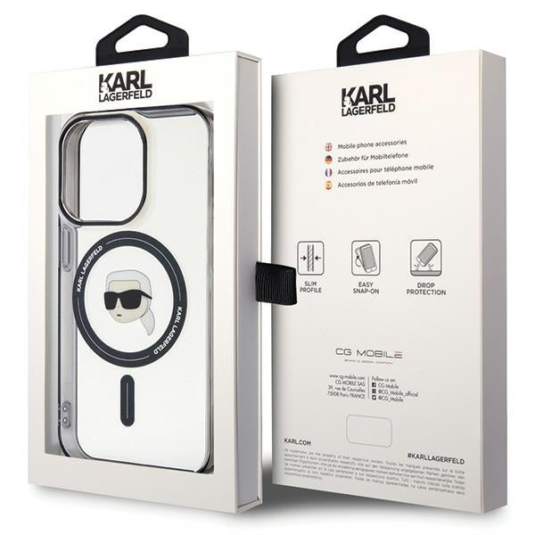 MagSafe-deksel for Apple iPhone 15 Pro Max, Karl Lagerfeld, IML Karl's Head, Gjennomsiktig