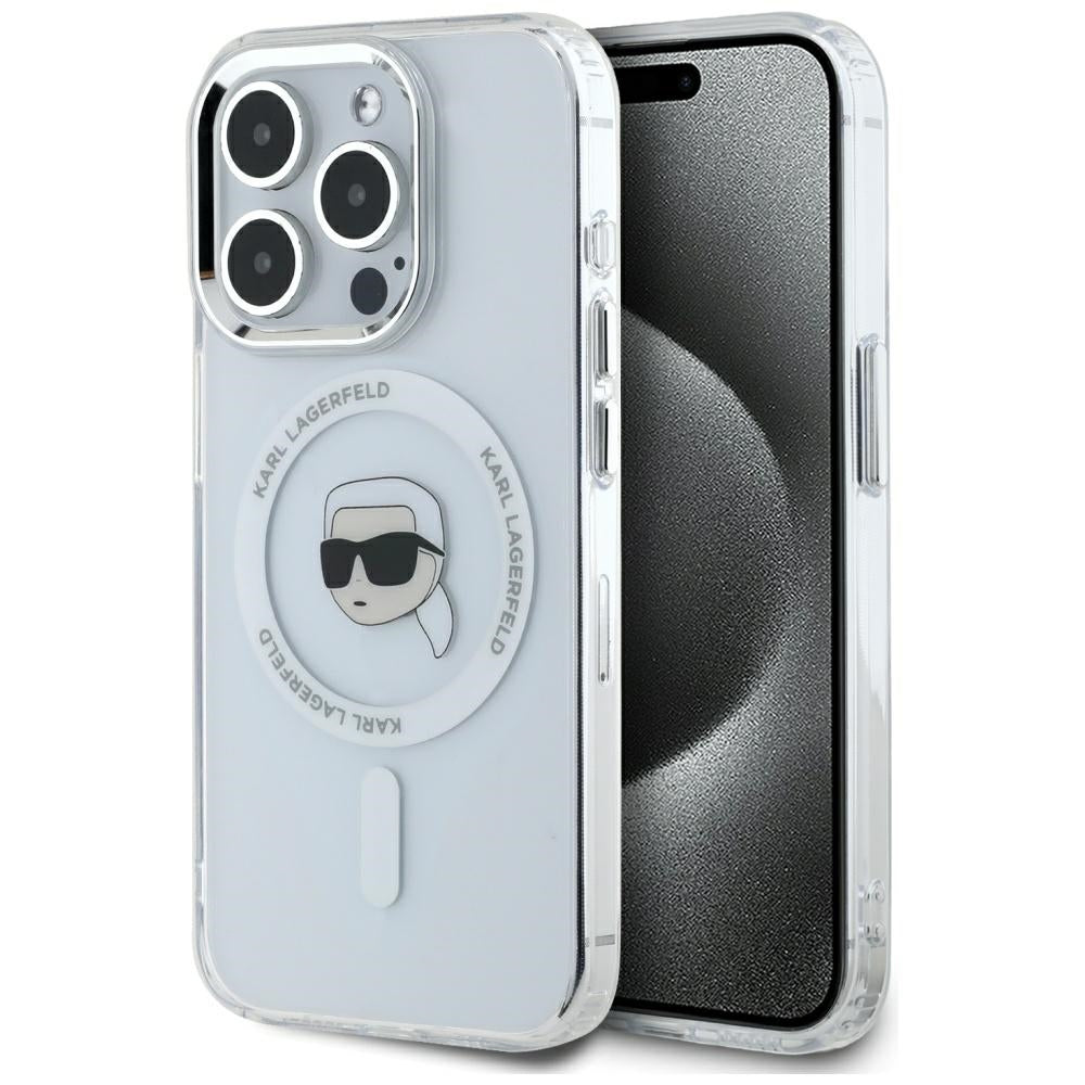 MagSafe-deksel for Apple iPhone 15 Pro Max, Karl Lagerfeld, IML Metal Karl's Head, Hvit