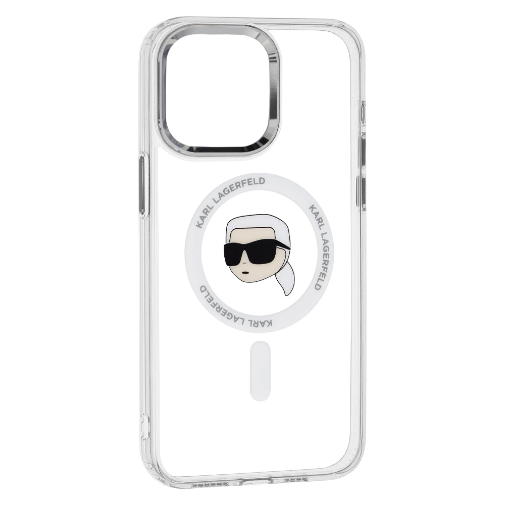 MagSafe-deksel for Apple iPhone 15 Pro Max, Karl Lagerfeld, IML Metal Karl's Head, Hvit