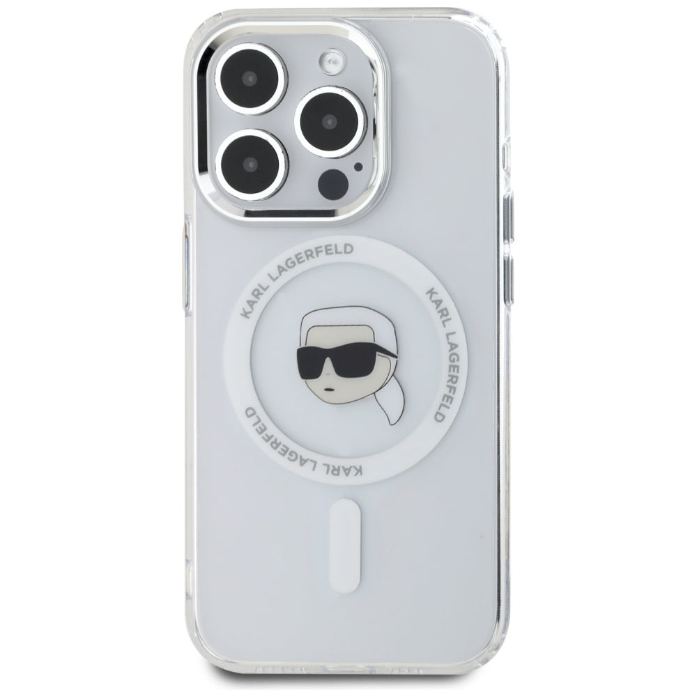MagSafe-deksel for Apple iPhone 15 Pro Max, Karl Lagerfeld, IML Metal Karl's Head, Hvit